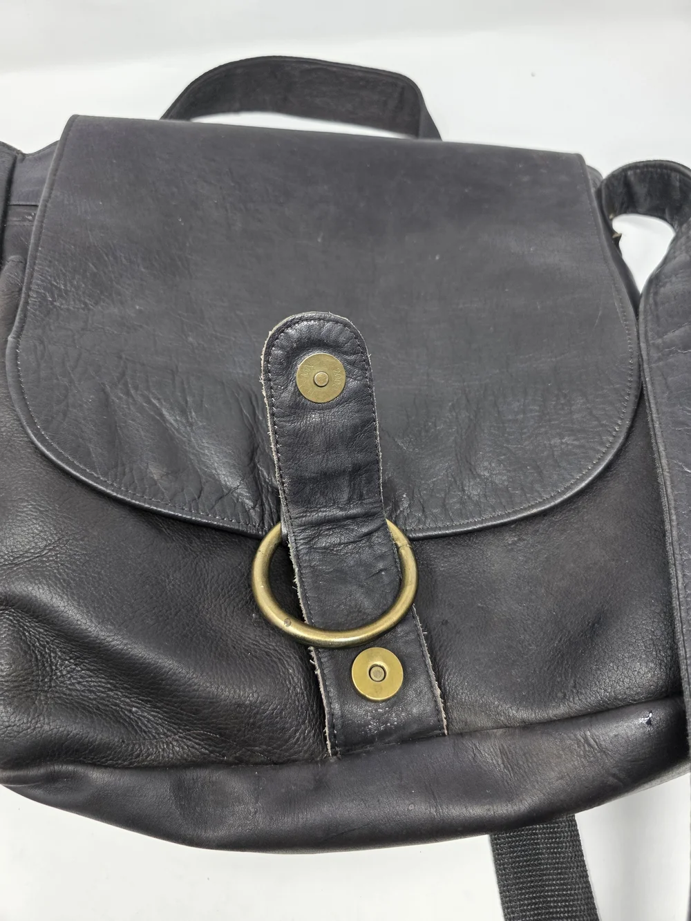 Black Genuine Leather Messenger Bag Crossbody Hair-On-Hide Interior Flap